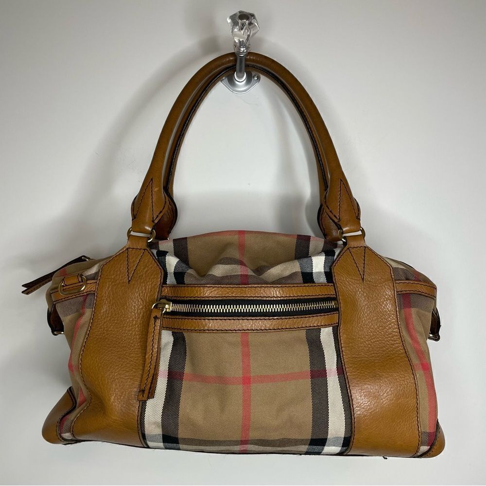 Burberry Nova Check Baby Bag Oversized Travel Duffle Purse Canvas Leather - Picture 15 of 16